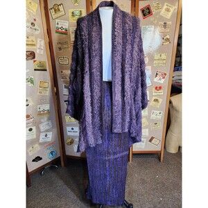 ZONDA NELLIS Set Open Kimono Cardigan Sweater(Sz M)/Pant(Sz L) Purple Black